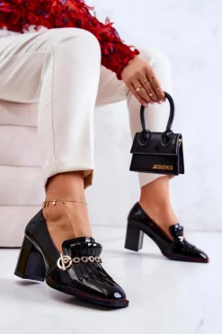 Lakierowane Modne Czółenka Czarne Jenice