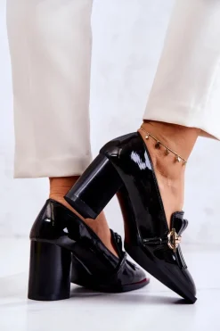 Lakierowane Modne Czółenka Czarne Jenice