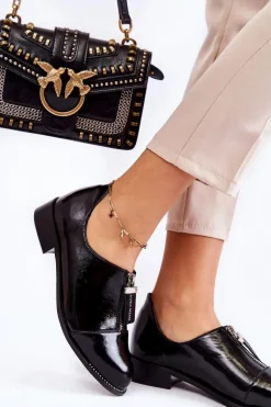 Lakierowane Modne Półbuty Laura Messi 2532 Czarne