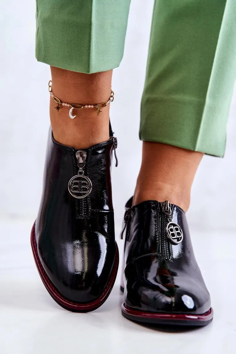 Lakierowane Modne Półbuty Na Słupku Czarno-Czerwone Lorena