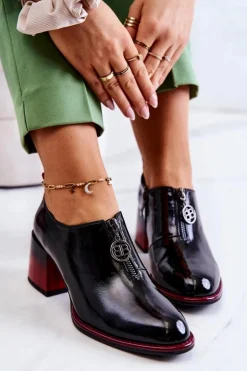 Lakierowane Modne Półbuty Na Słupku Czarno-Czerwone Lorena