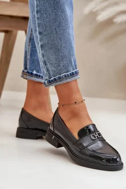 Lakierowane Mokasyny Damskie Ze Skóry Naturalnej Czarne Vinceza 58409