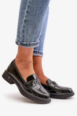 Lakierowane Mokasyny Damskie Ze Skóry Naturalnej Czarne Vinceza 58409