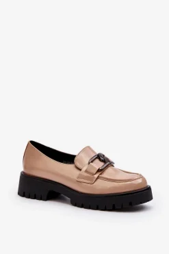 Lakierowane Mokasyny Damskie Beżowe Santtes