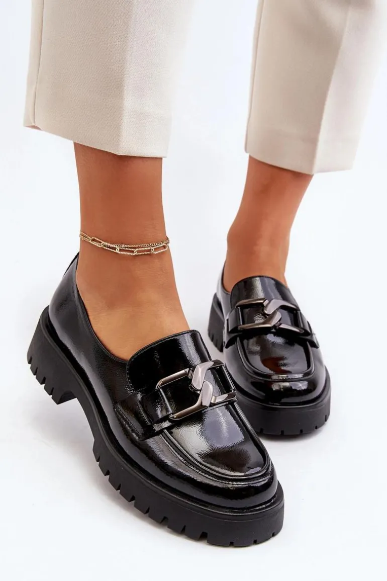 Lakierowane Mokasyny Damskie Czarne Santtes