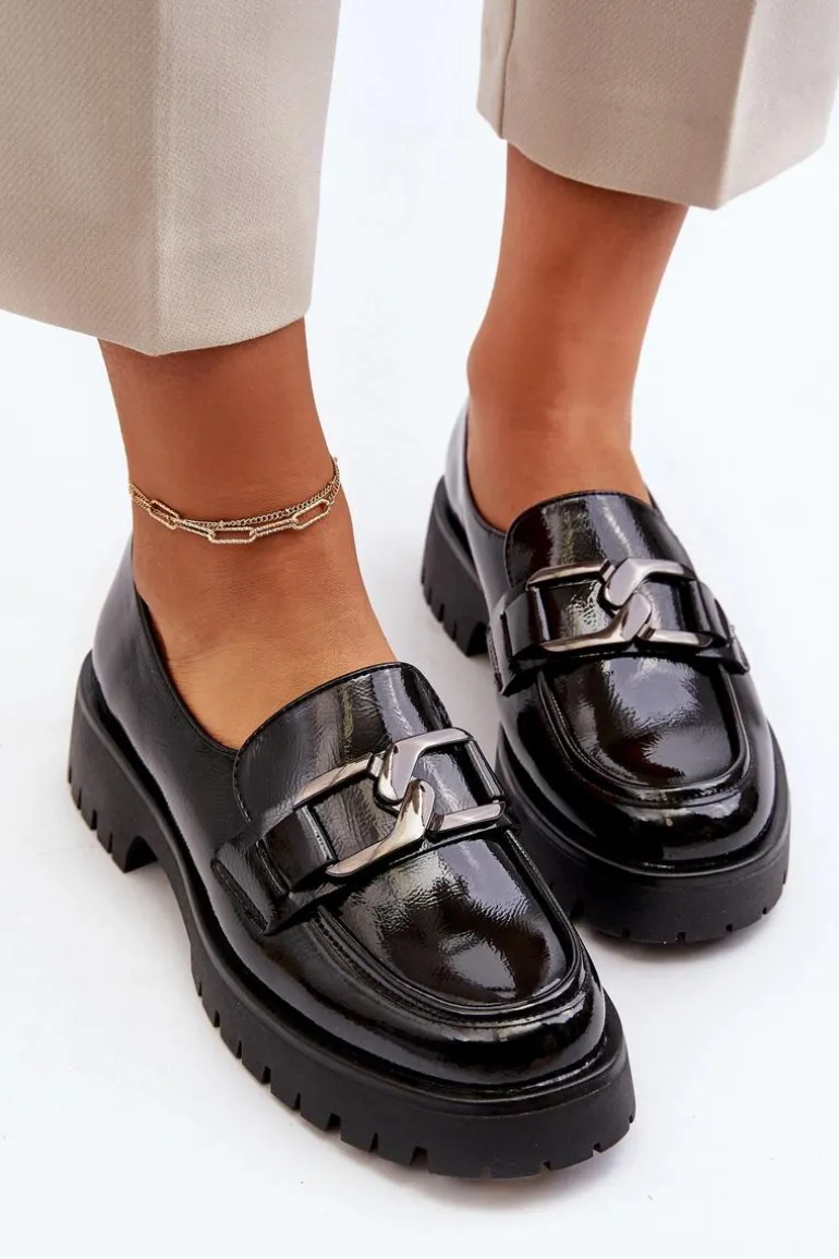 Lakierowane Mokasyny Damskie Czarne Santtes