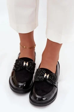 Lakierowane Mokasyny Damskie Z Kokardką S.Barski HY51-319 Czarne