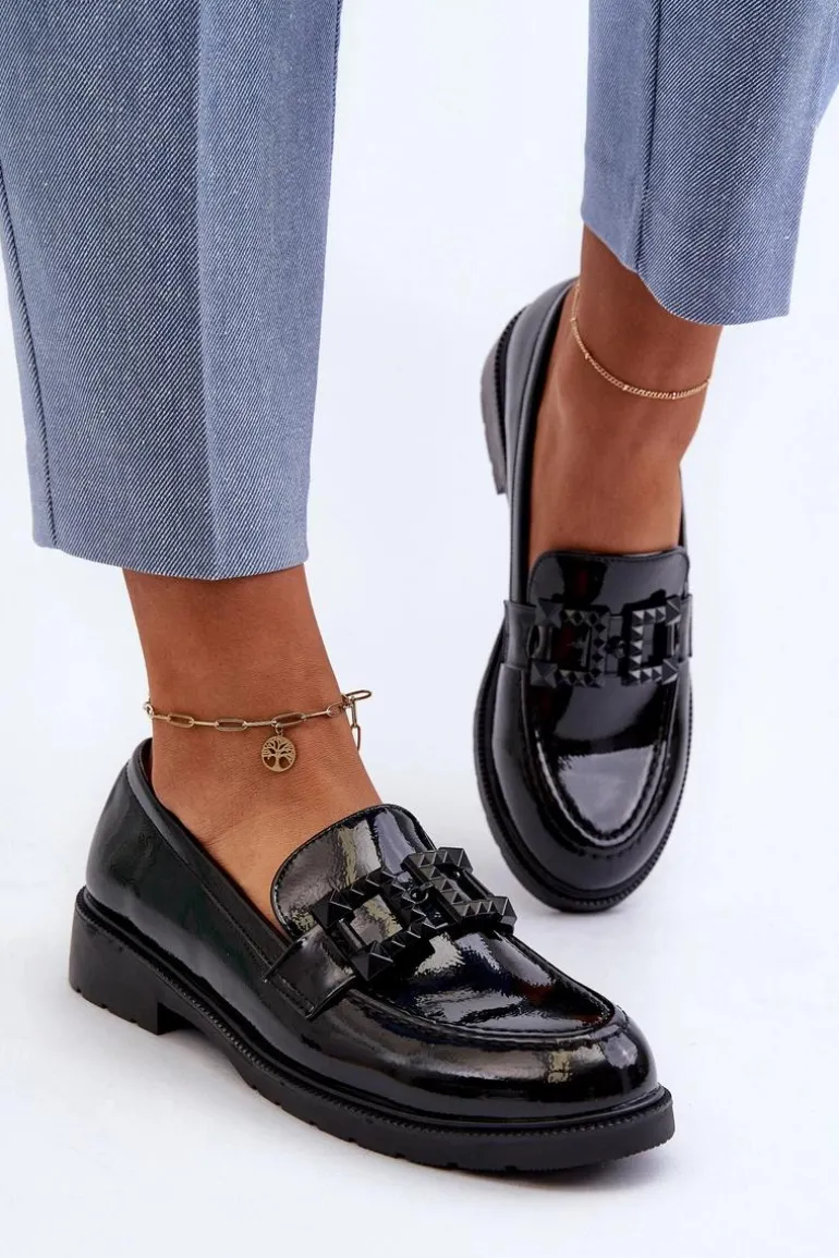 Lakierowane Mokasyny Damskie Z Ozdobą S.Barski HY371A