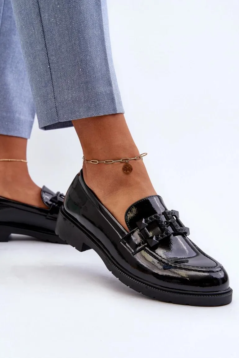 Lakierowane Mokasyny Damskie Z Ozdobą S.Barski HY371A