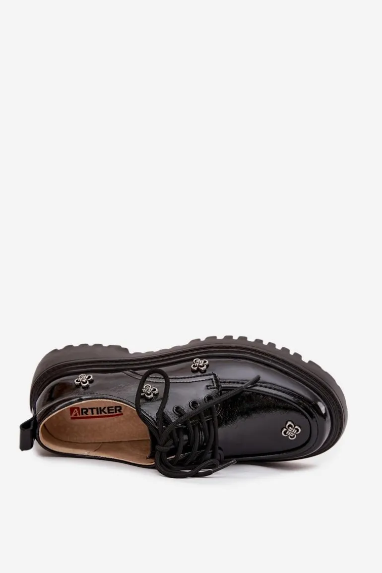 Lakierowane Mokasyny Damskie Z Ozdobną Klamrą S.Barski HY52-546 Czarne