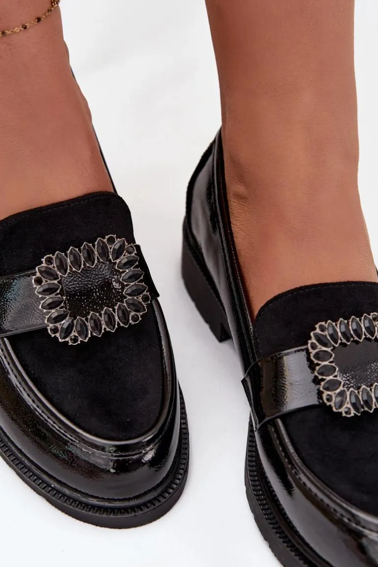 Lakierowane Mokasyny Damskie Z Ozdobną Klamrą S.Barski HY52-546 Czarne