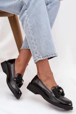 Lakierowane Mokasyny Damskie Z Kokardką S.Barski HY52-319A Czarne