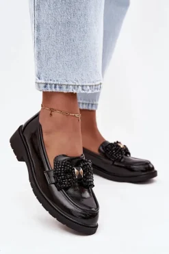 Lakierowane Mokasyny Damskie Z Kokardką S.Barski HY52-319A Czarne