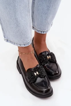 Lakierowane Mokasyny Damskie Z Kokardką S.Barski HY52-319A Czarne