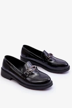 Lakierowane Mokasyny Loafersy Z Ozdobą Czarne Maura