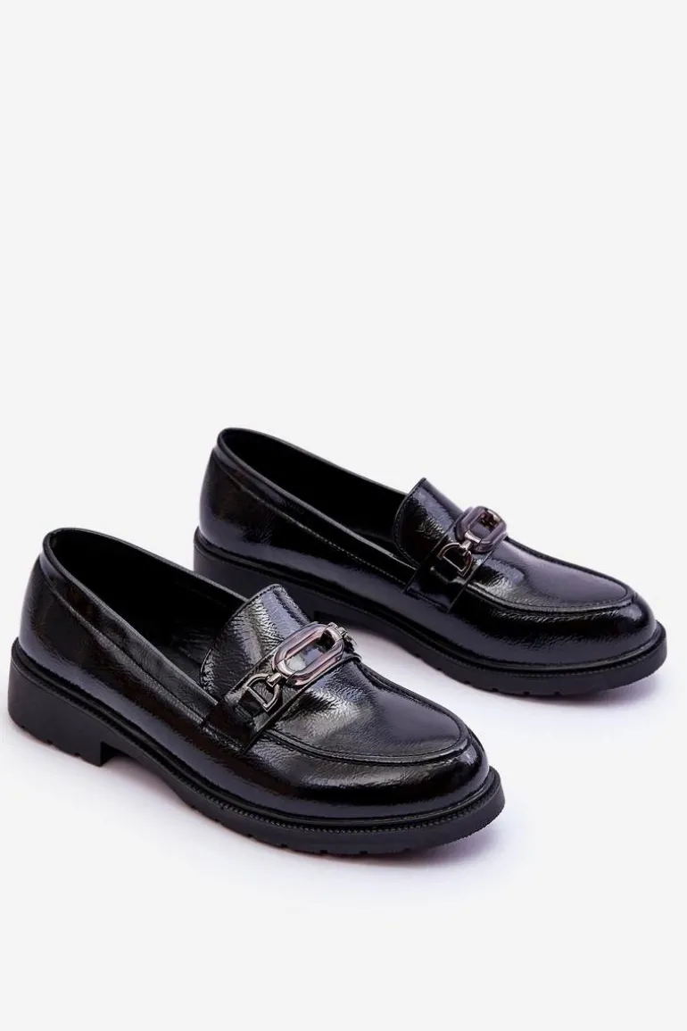 Lakierowane Mokasyny Loafersy Z Ozdobą Czarne Maura