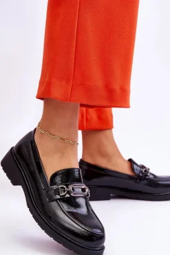 Lakierowane Mokasyny Loafersy Z Ozdobą Czarne Maura