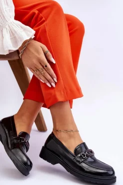 Lakierowane Mokasyny Loafersy Z Ozdobą Czarne Maura