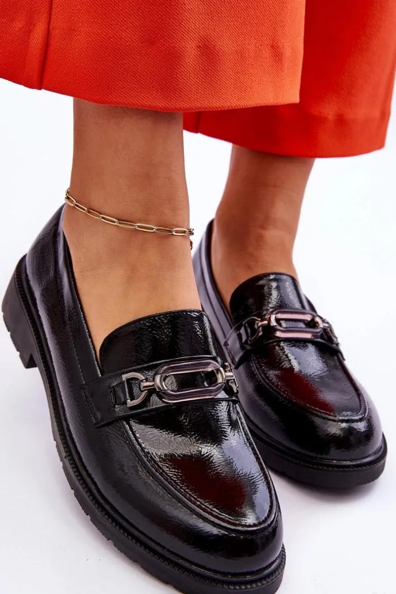 Lakierowane Mokasyny Loafersy Z Ozdobą Czarne Maura