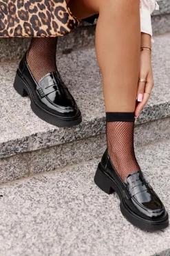 Lakierowane Mokasyny Loafersy Damskie D&A JC42-62 Czarne