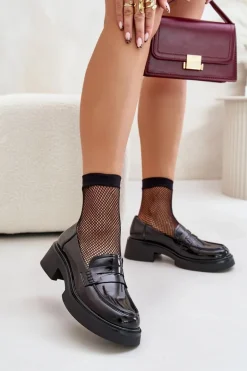 Lakierowane Mokasyny Loafersy Damskie D&A JC42-62 Czarne