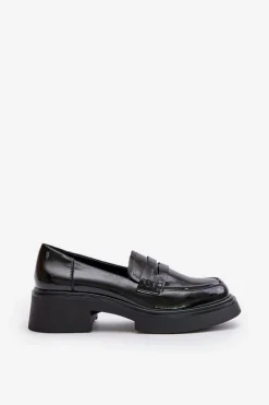 Lakierowane Mokasyny Loafersy Damskie D&A JC42-62 Czarne