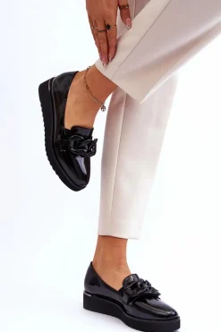 Lakierowane Mokasyny Na Koturnie Czarne Semma