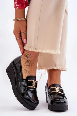 Lakierowane Mokasyny Na Koturnie Czarne Lemar Felicita