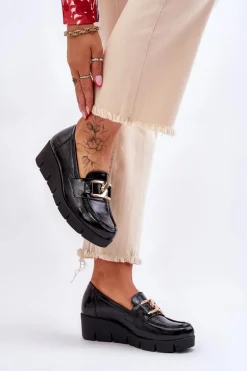 Lakierowane Mokasyny Na Koturnie Czarne Lemar Felicita