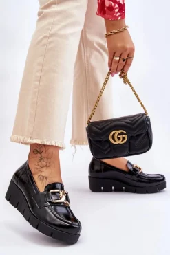 Lakierowane Mokasyny Na Koturnie Czarne Lemar Felicita