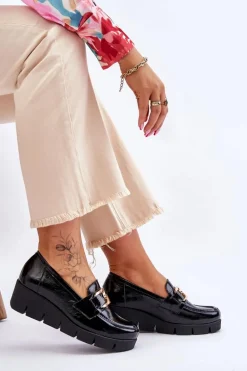 Lakierowane Mokasyny Na Koturnie Czarne Lemar Felicita