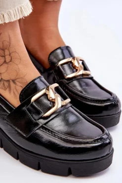 Lakierowane Mokasyny Na Koturnie Czarne Lemar Felicita
