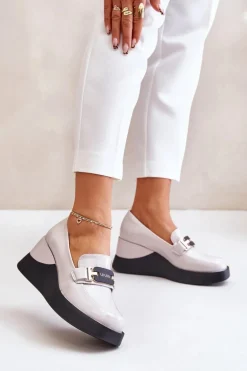 Lakierowane Mokasyny Na Koturnie Vinceza 58337 Szare