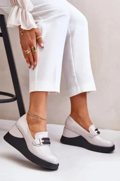 Lakierowane Mokasyny Na Koturnie Vinceza 58337 Szare