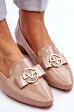 Lakierowane Mokasyny Na Niskim Obcasie Beżowe Asselia