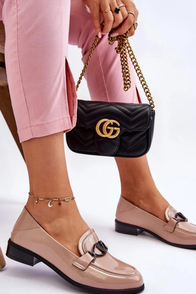 Lakierowane Mokasyny Na Płaskim Obcasie Beżowe Marra