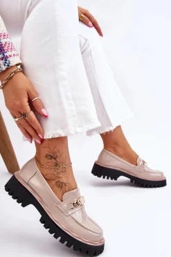 Lakierowane Mokasyny Na Platformie Beżowe Ronin