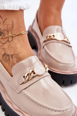 Lakierowane Mokasyny Na Platformie Beżowe Ronin