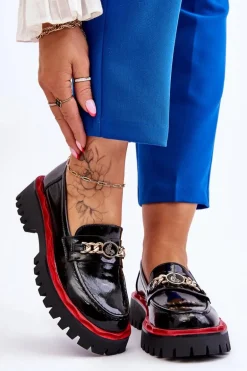 Lakierowane Mokasyny Na Platformie Czarne Ronin