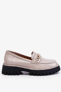 Lakierowane Mokasyny Na Platformie Jasnoszare Ronin