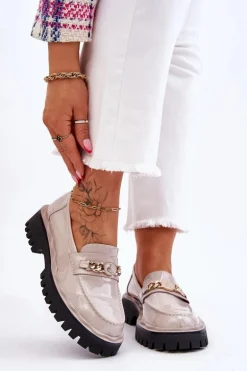 Lakierowane Mokasyny Na Platformie Jasnoszare Ronin