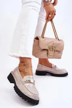 Lakierowane Mokasyny Na Platformie Jasnoszare Ronin