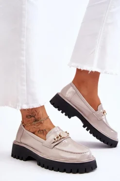 Lakierowane Mokasyny Na Platformie Jasnoszare Ronin