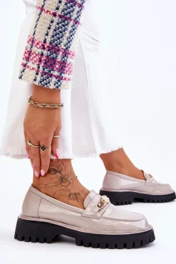 Lakierowane Mokasyny Na Platformie Jasnoszare Ronin