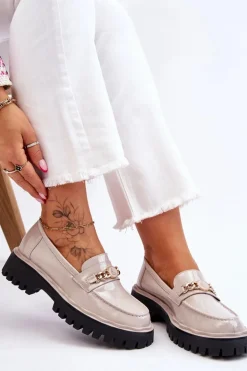 Lakierowane Mokasyny Na Platformie Jasnoszare Ronin