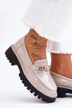 Lakierowane Mokasyny Na Platformie Jasnoszare Ronin