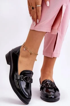 Lakierowane Mokasyny Na Płaskim Obcasie Czarne Marra