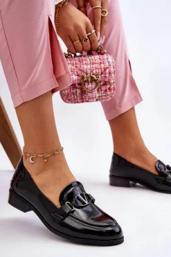 Lakierowane Mokasyny Na Płaskim Obcasie Czarne Marra