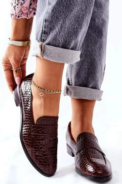 Lakierowane Mokasyny W Zwierzęcy Wzór Brązowe Lenie