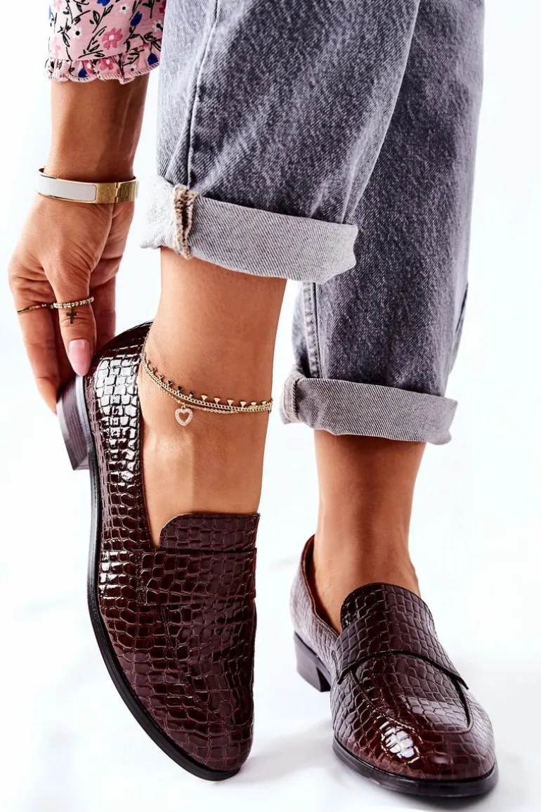 Lakierowane Mokasyny W Zwierzęcy Wzór Brązowe Lenie